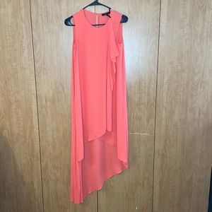 BCBG Maxazria XXS coral dress. Shorter in front then back. Ruffle down front